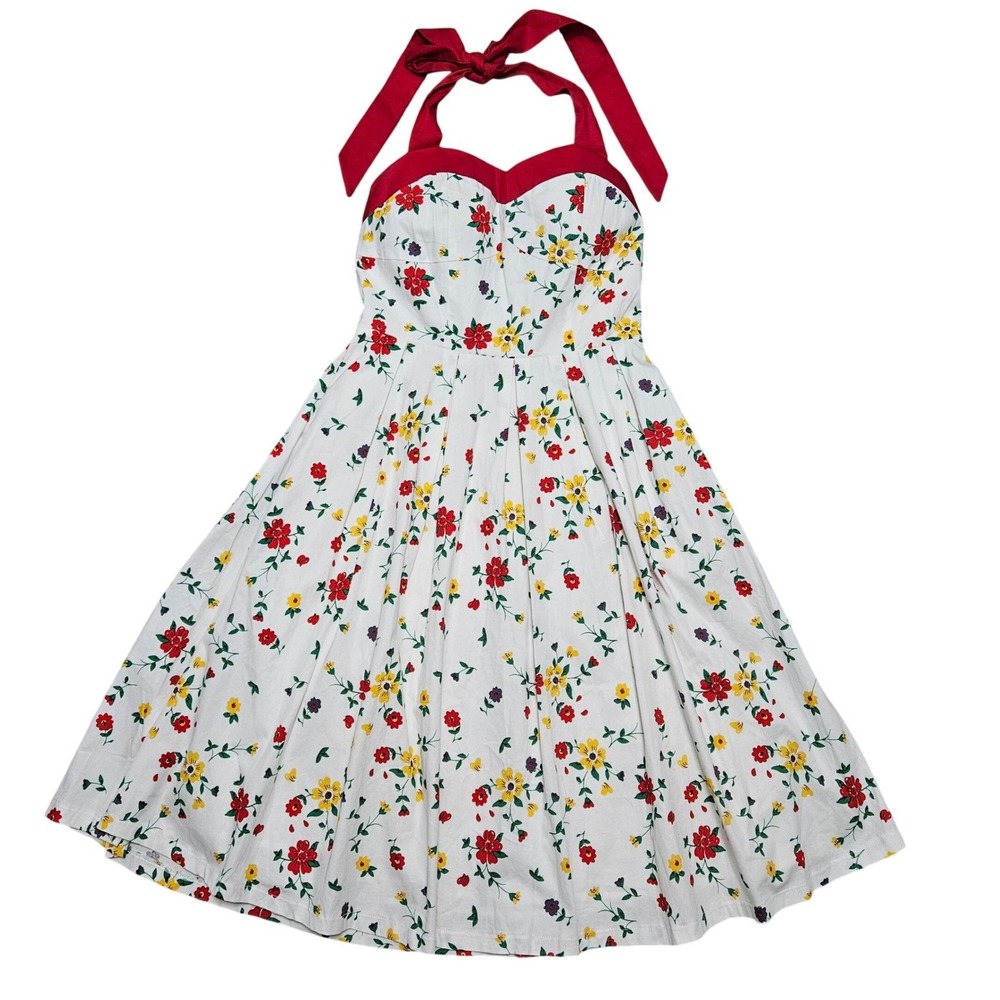 Lindy Bop Dress Women US M White Floral Rockabilly Pinup Swing Sweetheart Halter